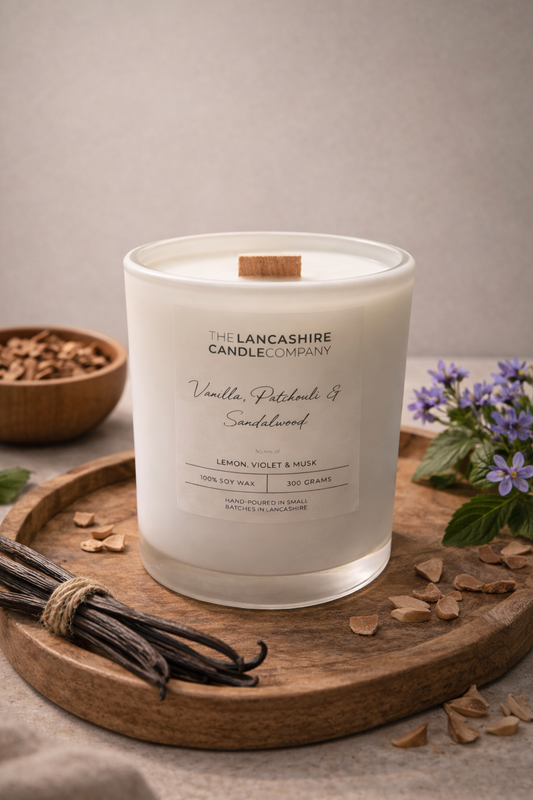 Vanilla, Patchouli & Sandalwood Scented Candle