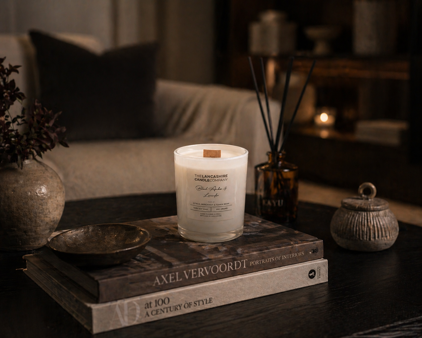 Black Amber & Lavender Scented Candle